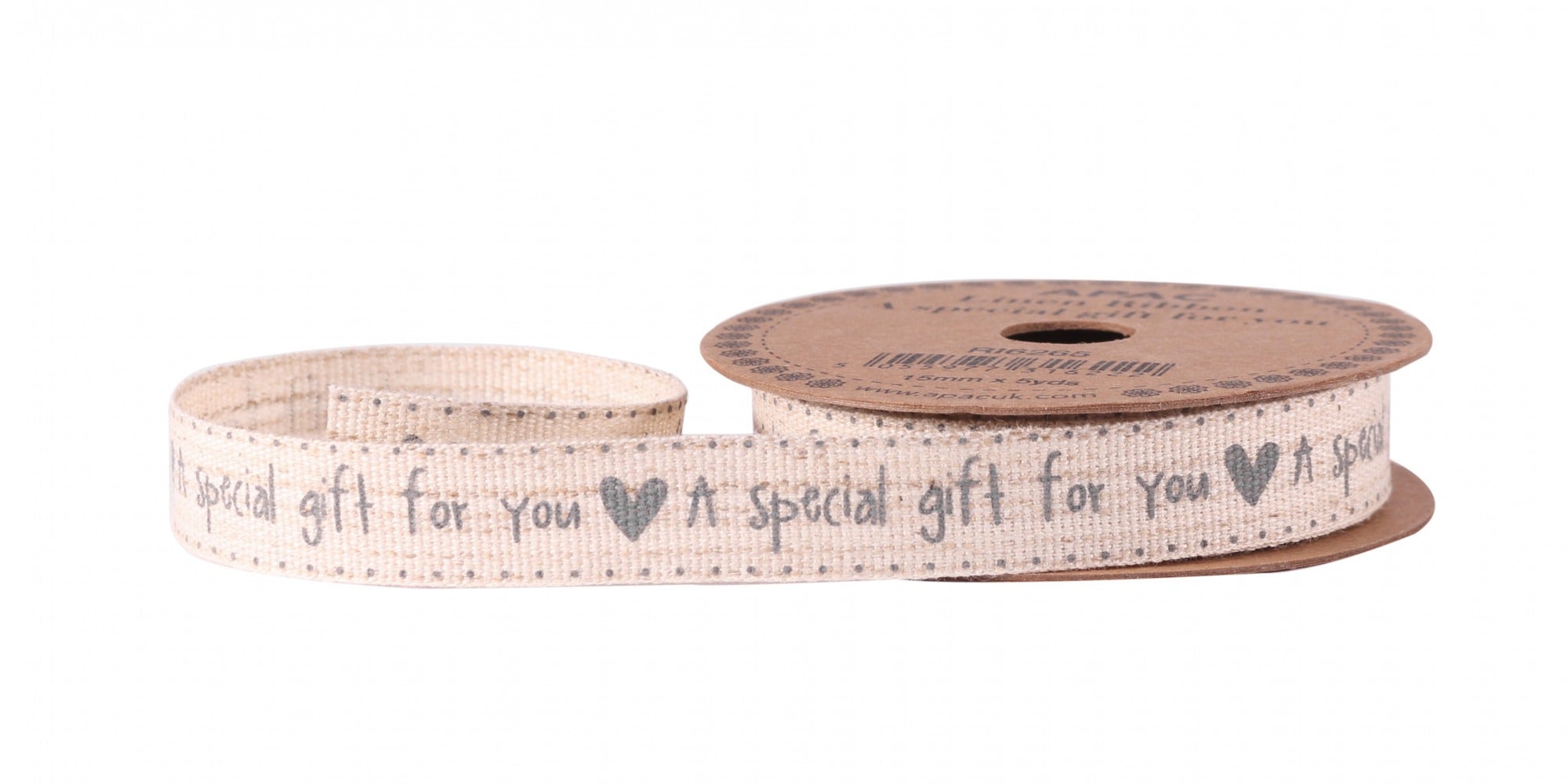 &#039;A Special Gift for you&#039; Grey Linen Ribbon 15mm