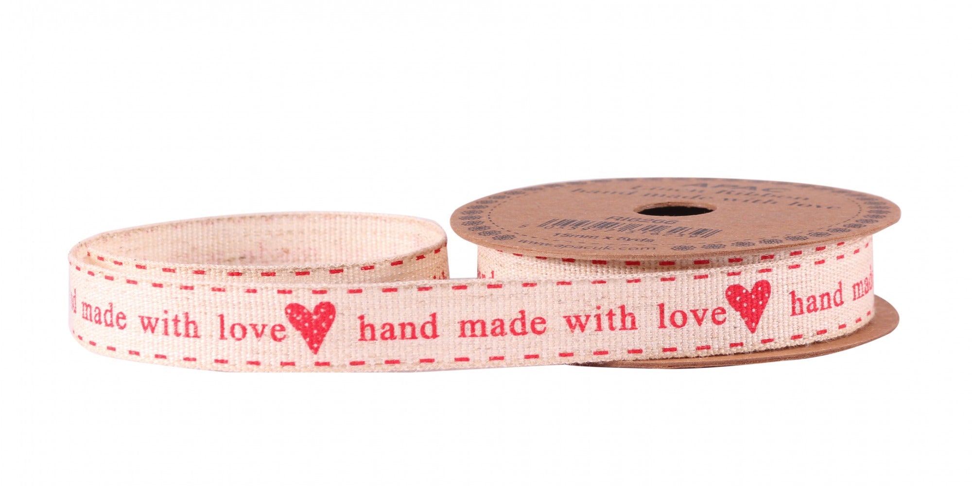 &#039;Handmade with Love&#039; Red Linen Ribbon 15mm
