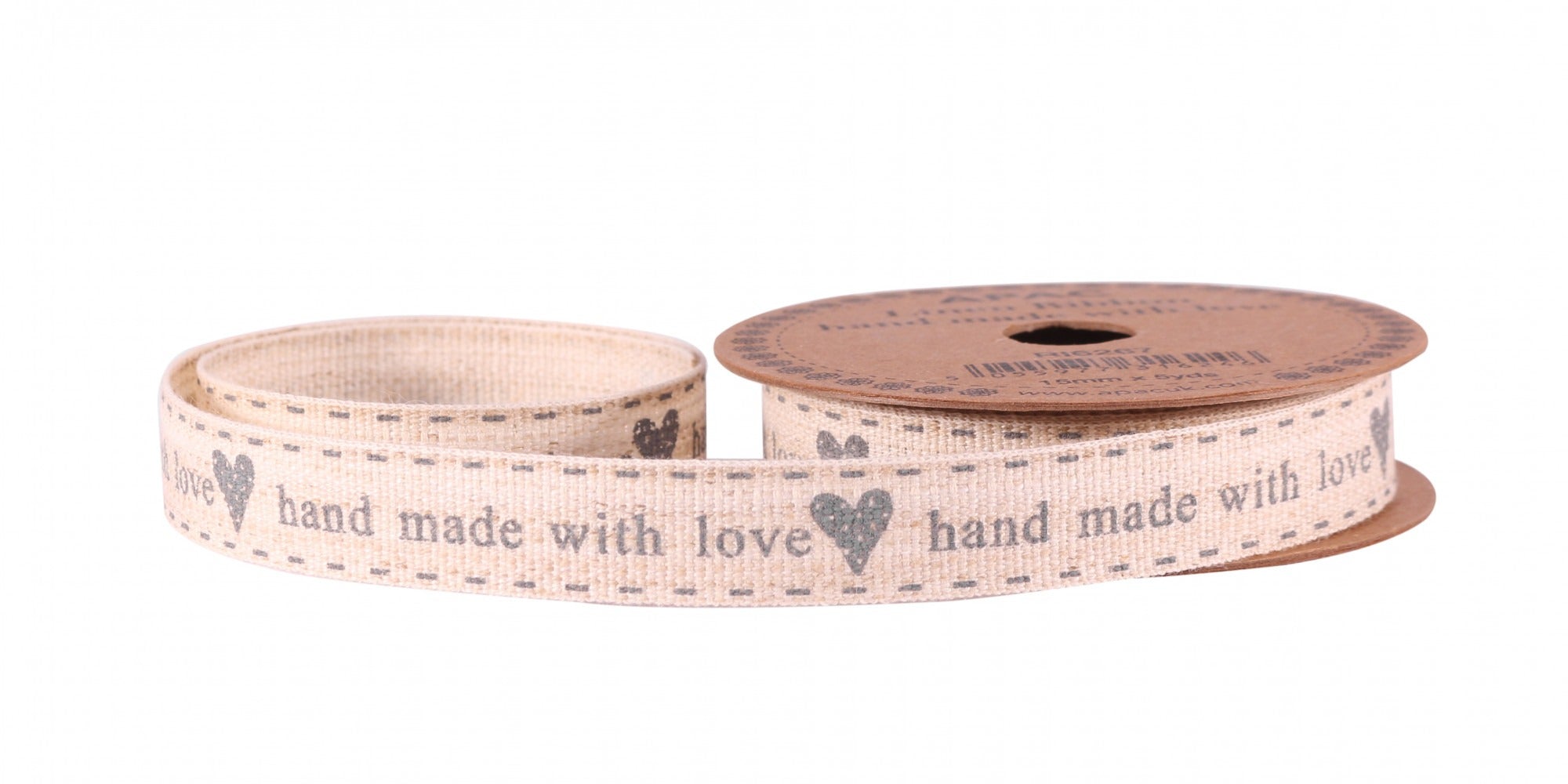 &#039;Handmade with Love&#039; Grey Linen Ribbon 15mm